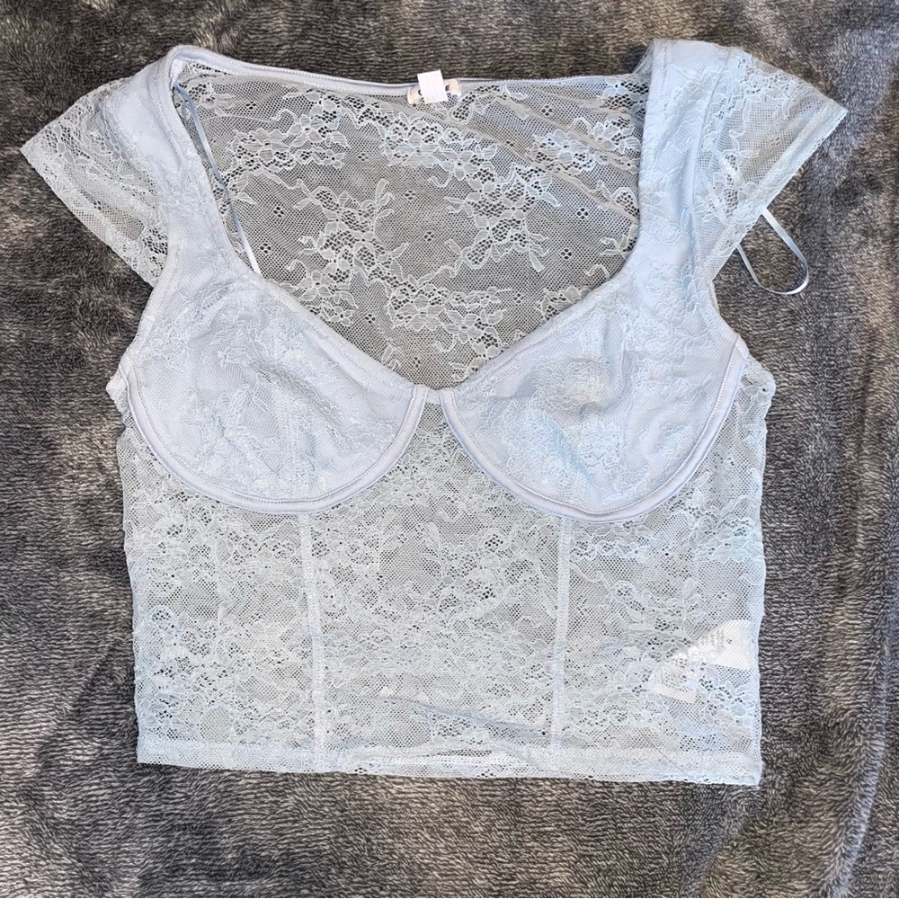 Garage Light Blue Lace Crop Top